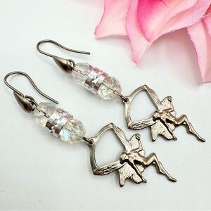 Fairy Dangle Earrings AB Glass Beads Silver Tone Fairycore Ethereal Fantasy